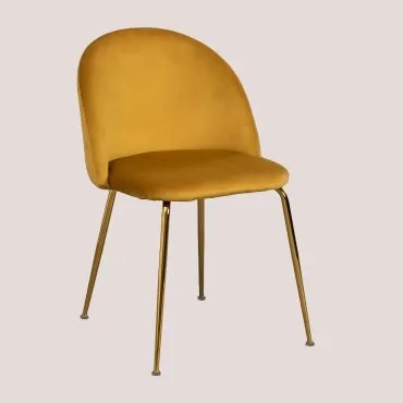 Kana Design Gestoffeerde Eetkamerstoelen Van Staal, Set Van 2 Goud & Fluwelen Mustard & Fluwelen - Sklum