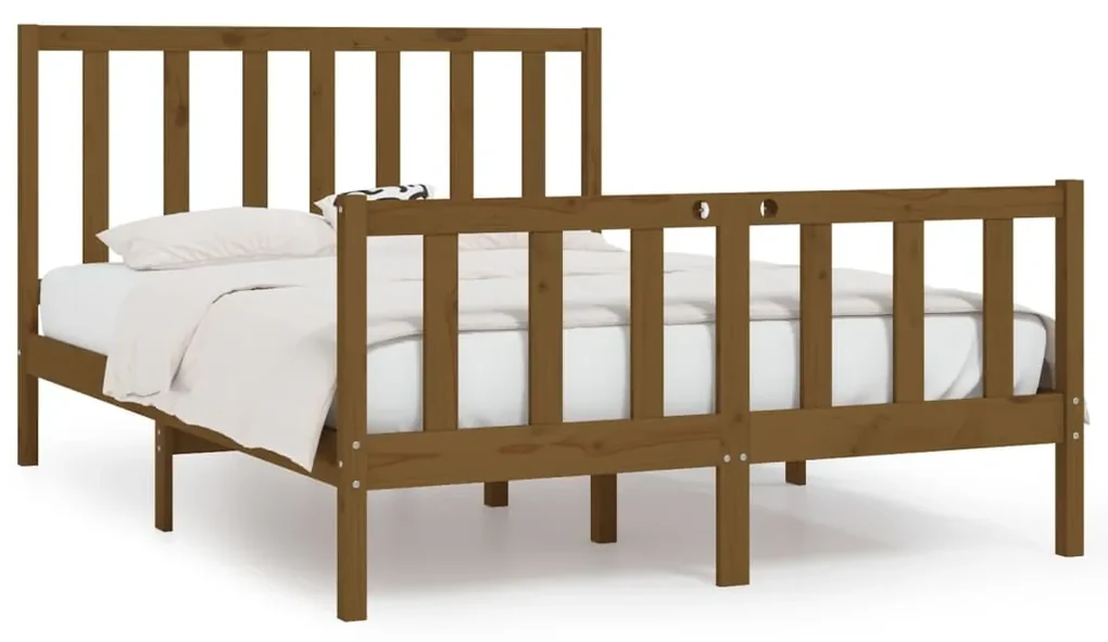 vidaXL Bedframe massief hout honingbruin 135x190 cm 4FT6 Double