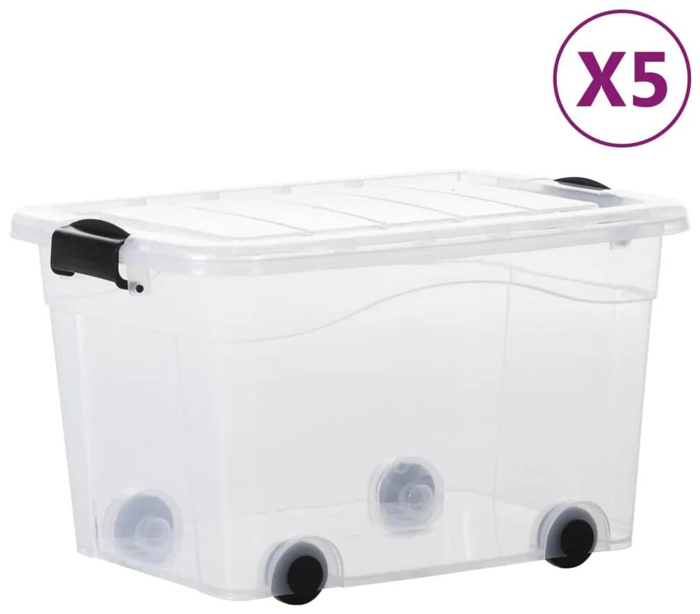 vidaXL Opbergboxen 5 st met wieltjes en deksels 40 L transparant