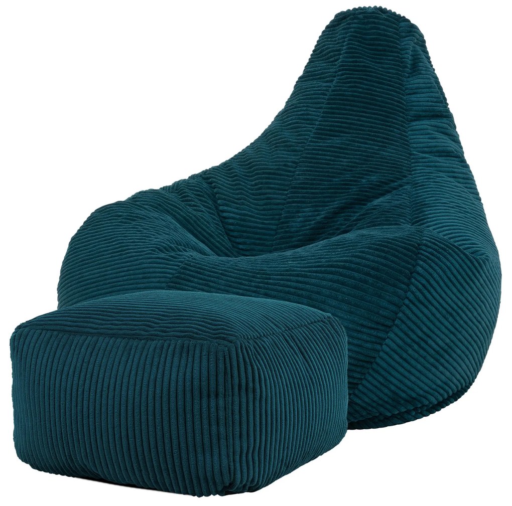 Cloudy Cord Zitzak Stoel + Poef - Donkergroen