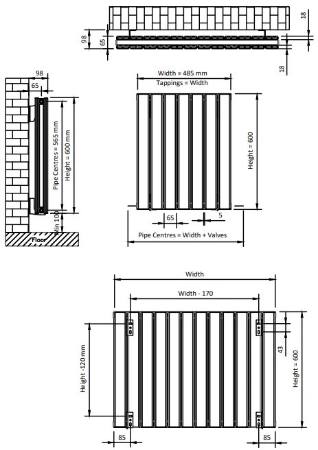 Eastbrook Hadleigh radiator 50x60cm aluminium 821W antraciet