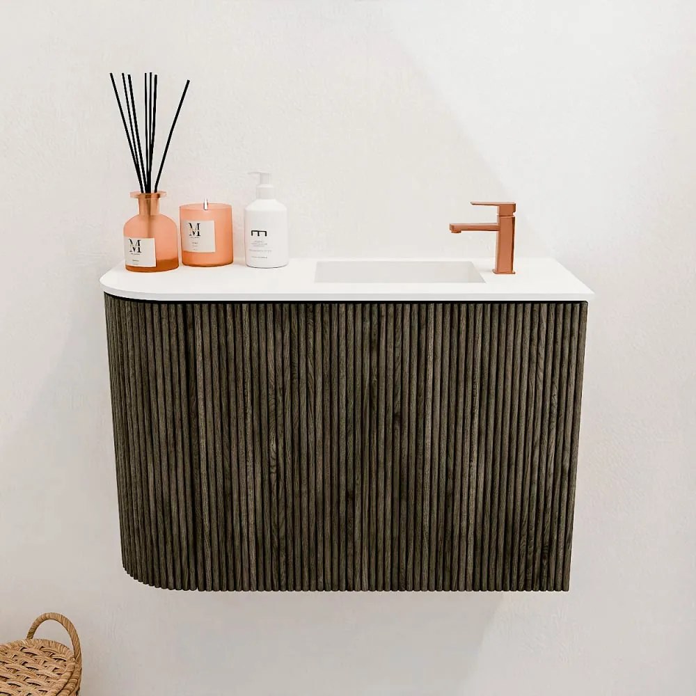 Mondiaz Joya 60cm toiletmeubel ronding links shadow met wastafel faye rechts 1 kraangat talc