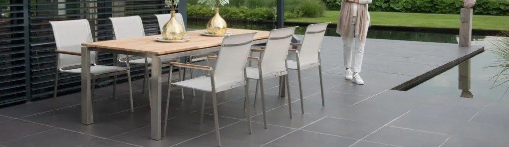 4 Seasons Outdoor Passion dining set met Goa tafel teak blad 220 x 95 cm      houtkleur weerbestendig