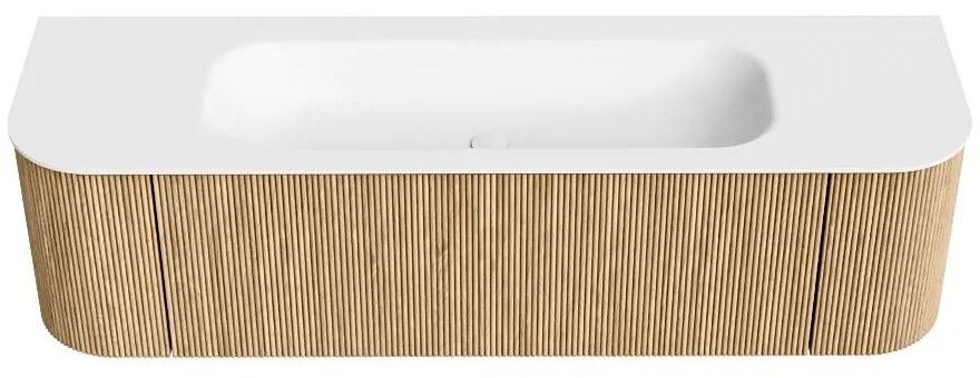 Mondiaz Kurve 160cm badmeubel ronding links/rechts oak met 1 lade en 2 deuren en wastafel big medium midden 1 kraangat