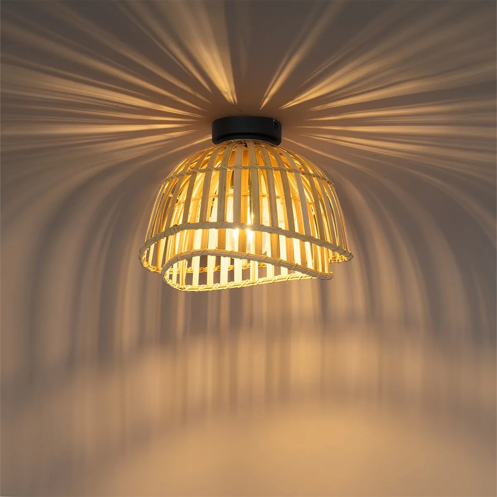 Oosterse plafondlamp zwart met naturel bamboe 30 cm - Pua