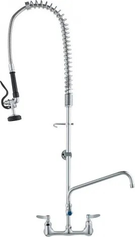 VEVOR Commerciële kraan met voorspoeldouche, 111 cm hoog, 203 mm midden, 305 mm draaibare uitloop, aan de muur gemonteerde keukenkraan, messing constructie met uittrekbare sproeier, voor 1/2/3-cabine wastafel