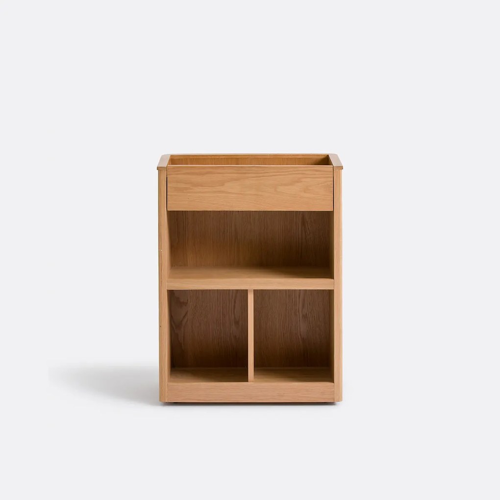 Wandtafel, opbergruimte op wielen, eiken fineer, Tamula