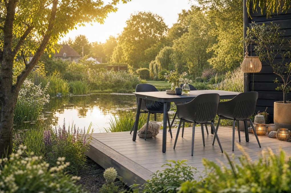 Tuinset 4 personen 160 cm Aluminium Zwart Lifestyle Garden Furniture Lissabon/Tavano