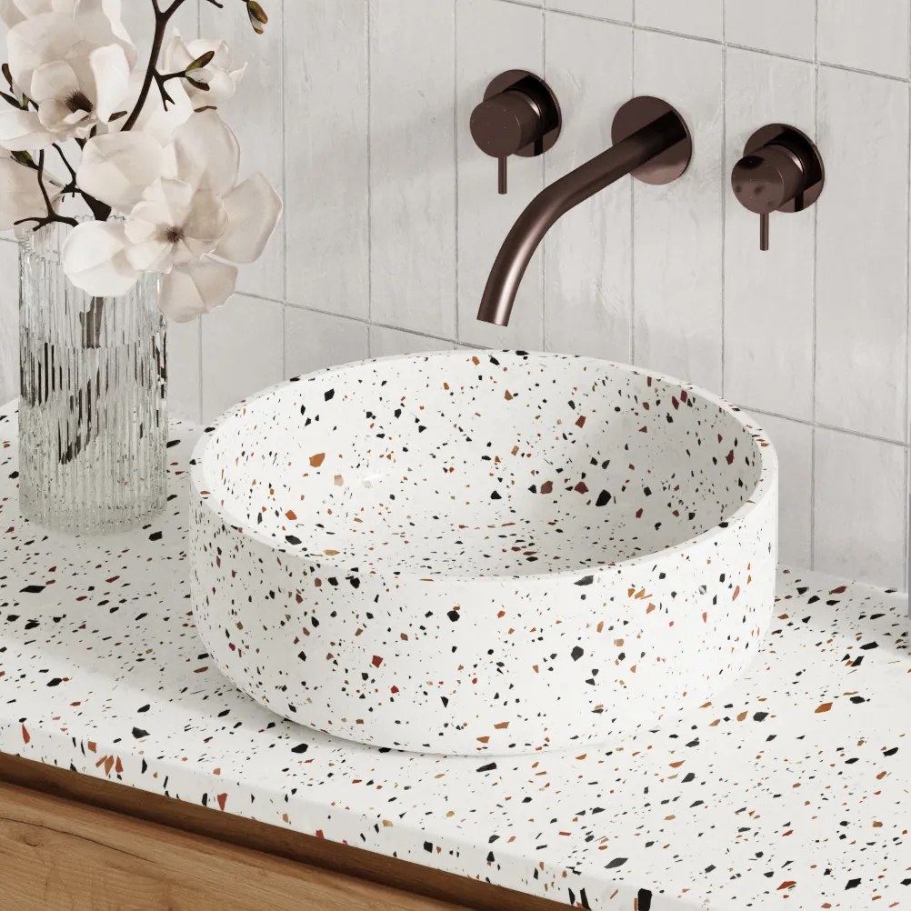 Fontana Terrazzo badmeubel 80cm warm eiken met ronde waskom en toppaneel