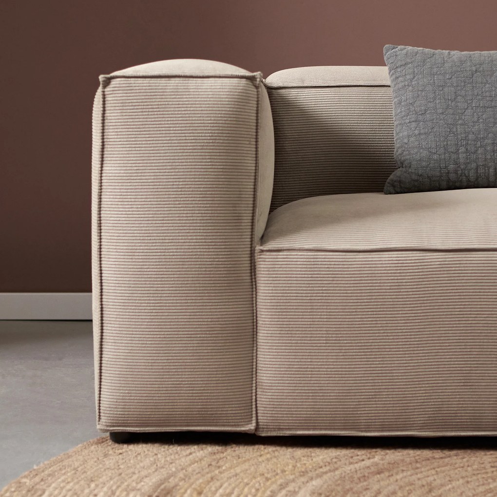 Beige Rib Bank Met Chaise Longue Rechts