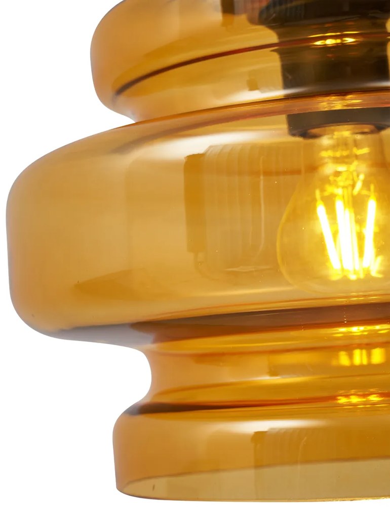 Retro hanglamp zwart met oranje glas 3-lichts - Denise Retro E27 rond Binnenverlichting Lamp