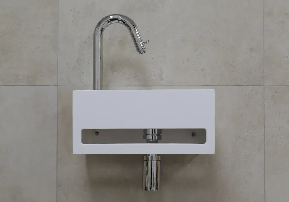 Saniclear fonteinset bali links met chroom gebogen fonteinkraan