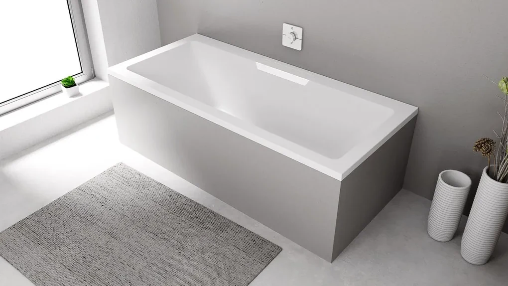 Polysan Monolith Cascata half vrijstaand bad met witte waterval uitloop 185x85cm