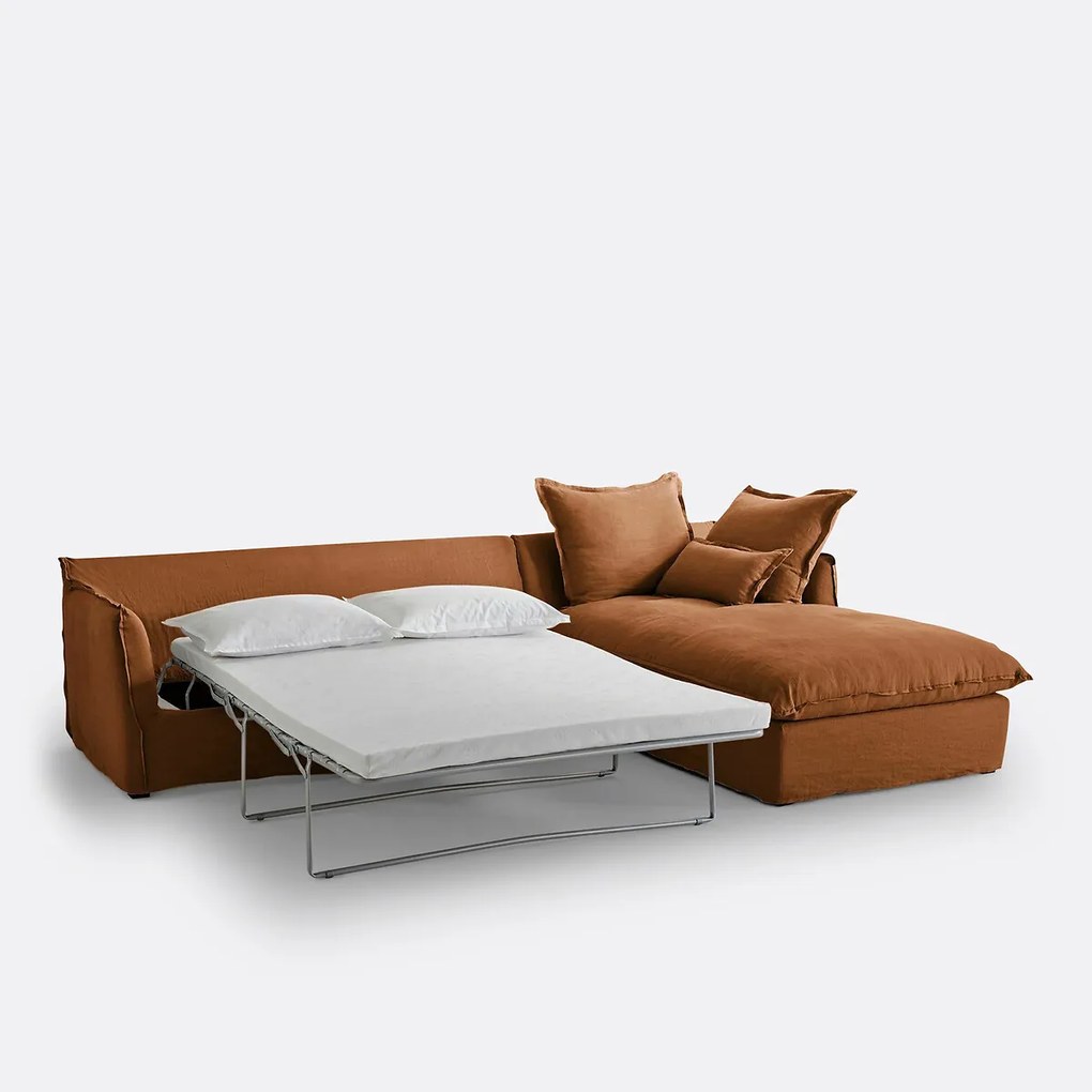 4-zits hoekbank met afneembare hoezen, omvormbaar, in gekreukt linnen, Odna