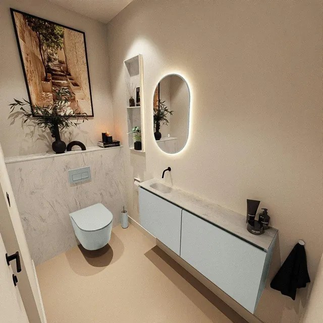 MONDIAZ TURE-DLUX 120cm toiletmeubel Greey. EDEN wastafel Opalo positie links. Zonder kraangat. TUREDX120GREL0OPA