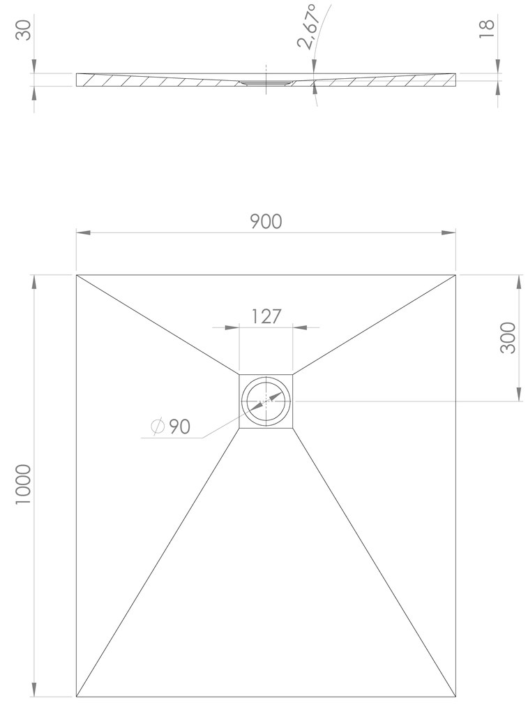 Polysan Treneca douchebak 100x90cm zwart mat