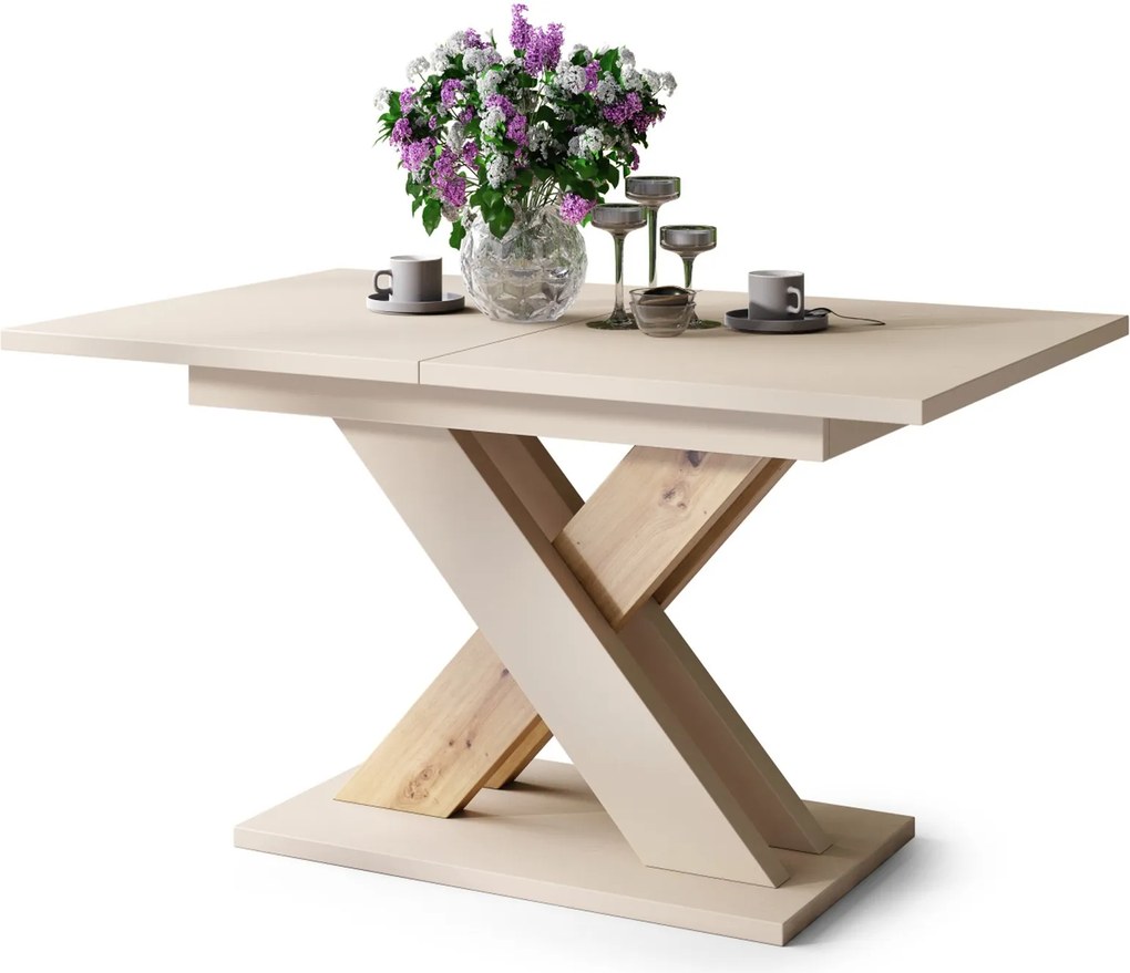 KARO Bruin beige / artisan eik - MODERNE UITSCHUIFBARE TAFELOP 180 cm!