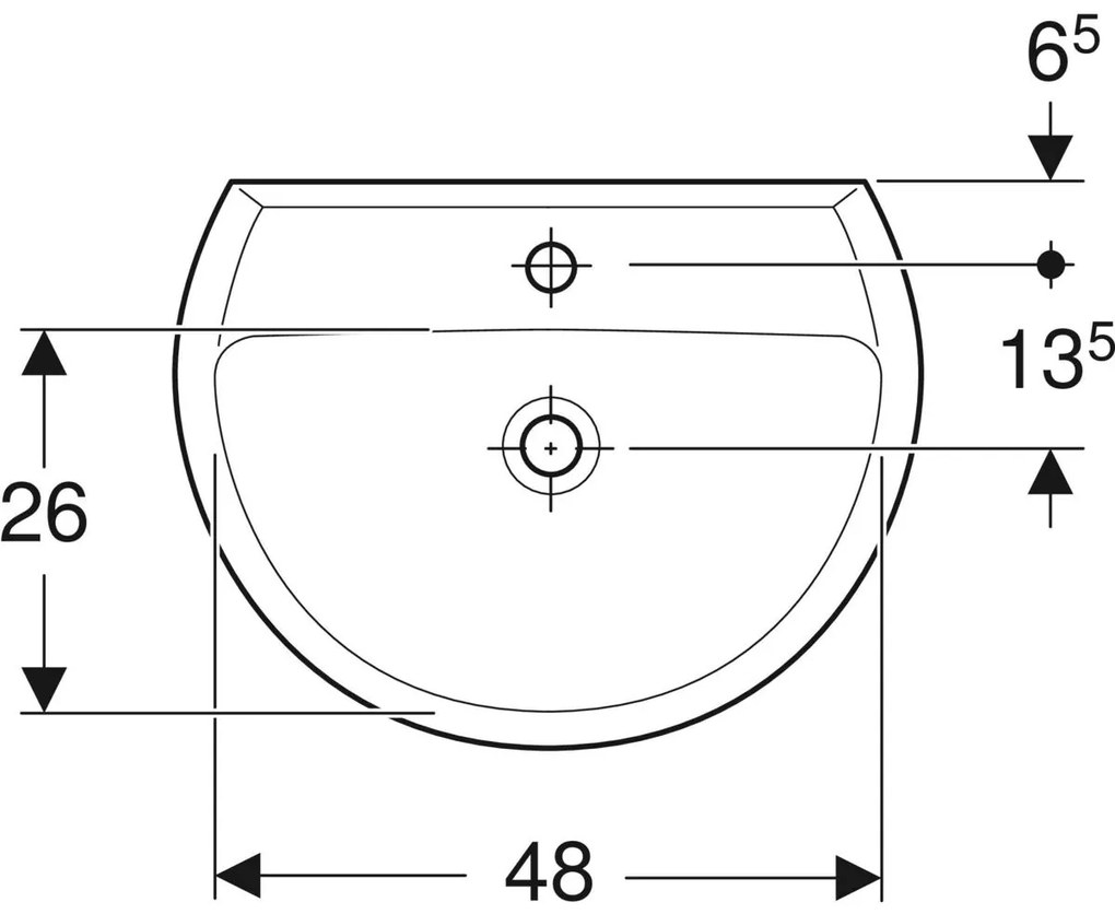 Geberit Bastia wastafel rond met kraangat 55x42cm wit glans