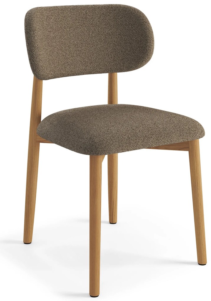 ALMO Bruin Taupe (stof Monza 40)/gelakt eiken frame – HOUTEN BOUCLÉSTOEL VOOR WOONKAMER, EETKAMER, KEUKEN RETRO