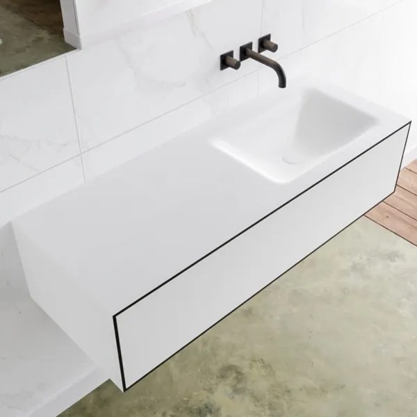 MONDIAZ LAGOM 120cm badmeubel solid surface urban 1 lade Wastafel cloud rechts zonder kraangat M64119UBM0M35164R