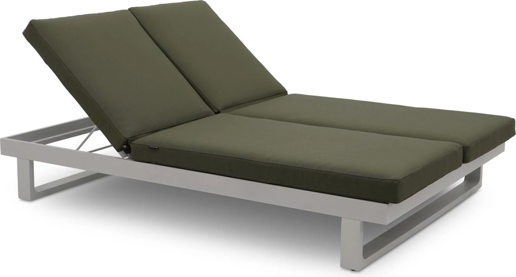Lifestyle Garden Furniture Massimo Ligbed Met Kussen Wit/moss Green Aluminium Wit