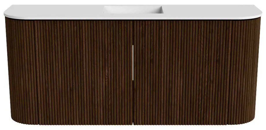 Mondiaz Joya 95cm toiletmeubel ronding links/rechts walnut met wastafel faye midden 1 kraangat talc
