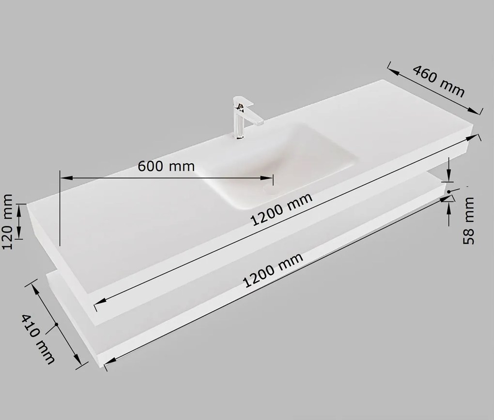 Mondiaz Alan DLux planchet 120cm met wastafel midden zonder kraangat lava