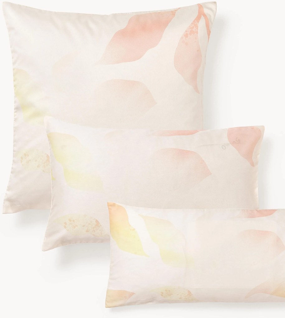 Katoensatijnen kussenhoes Marino met bloemenmotief