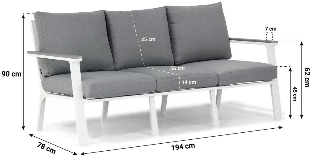 Stoel en Bank Loungeset 4 personen Aluminium Wit Lifestyle Garden Furniture Palazzo/Seaside