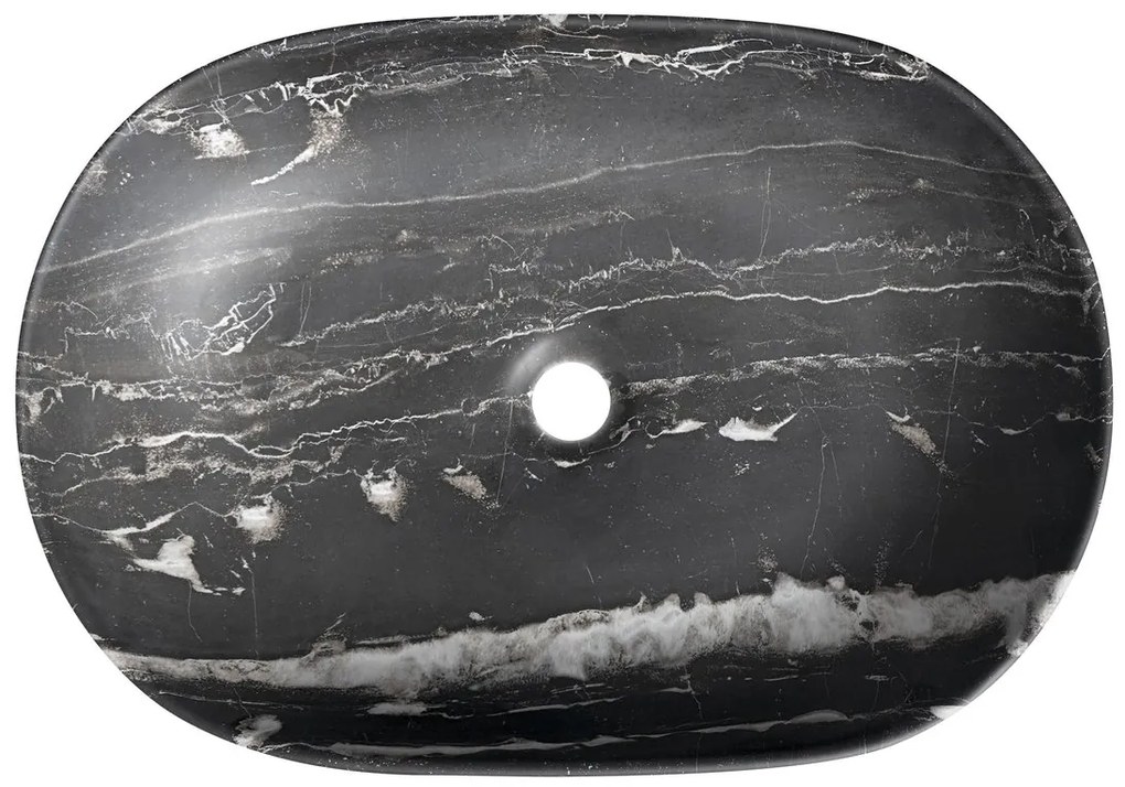Sapho Rondane keramische waskom 60x42cm zwart marmer