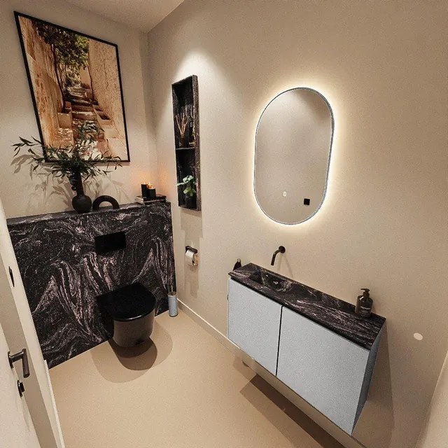 MONDIAZ TURE-DLUX 80cm toiletmeubel Plata. EDEN wastafel Lava positie links. Zonder kraangat. TUREDX80PLAL0LAV