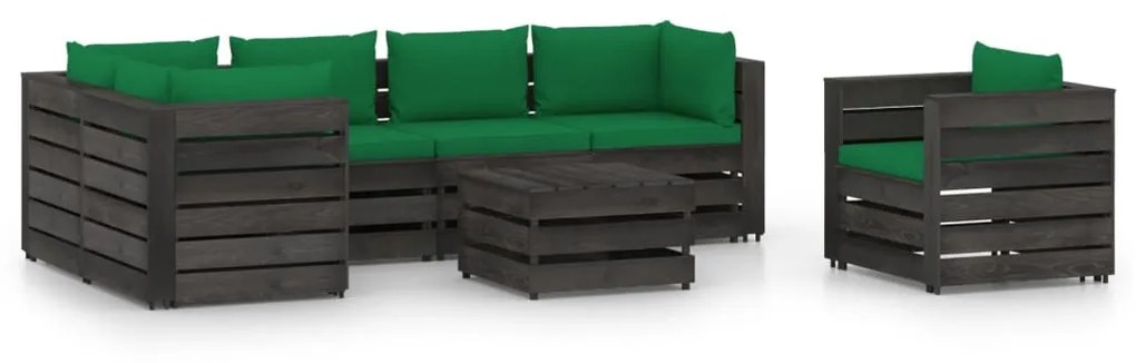 vidaXL 7-delige Loungeset met kussens grijs geïmpregneerd hout