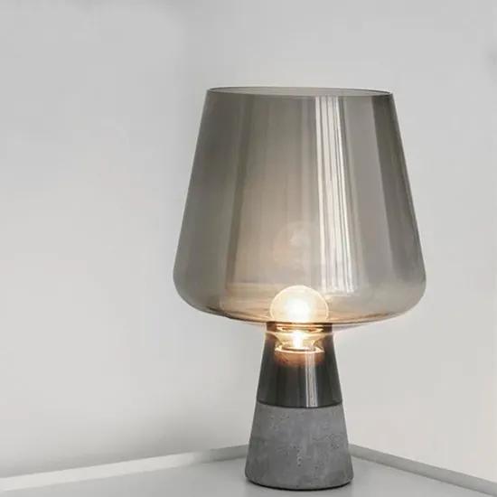 Smoke Glazen Tafellamp, Beton, E27 Fitting, ?25x38cm, Grijs/Zwart