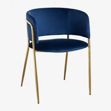 Set Van 4 Gestoffeerde Eetkamerstoelen Met Armleuningen Nalon Goud & Fluwelen Blauw & Fluwelen - Sklum