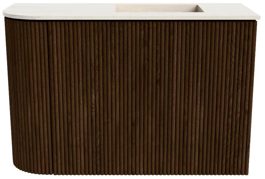 Mondiaz Joya DLux 60cm toiletmeubel ronding links walnut met wastafel faye rechts 1 kraangat meli