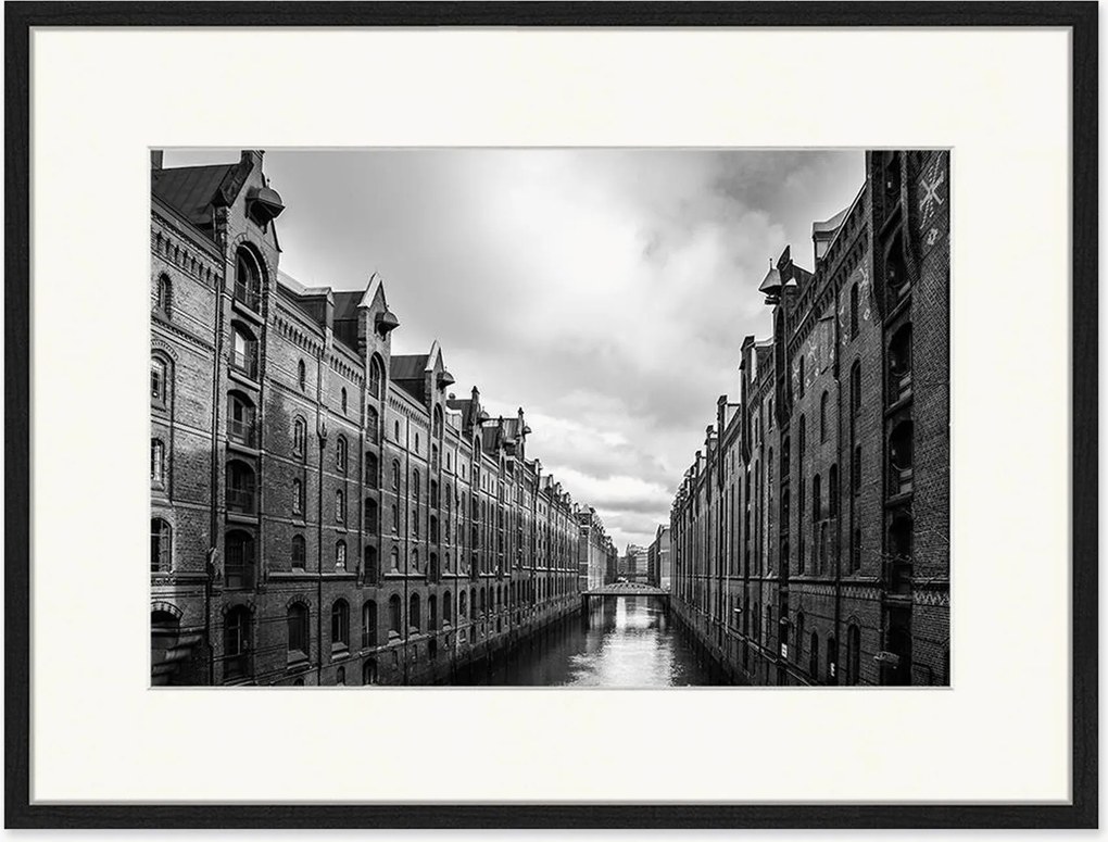 Ingelijste digitale print Speicherstadt Hamburg