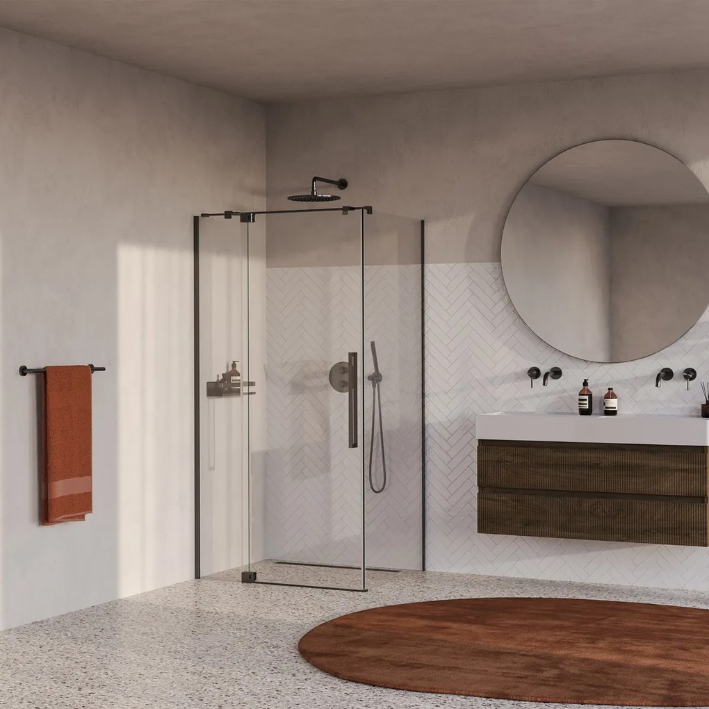 Brauer Stellar douchecabine met draaideur 100x90cm gunmetal geborsteld PVD