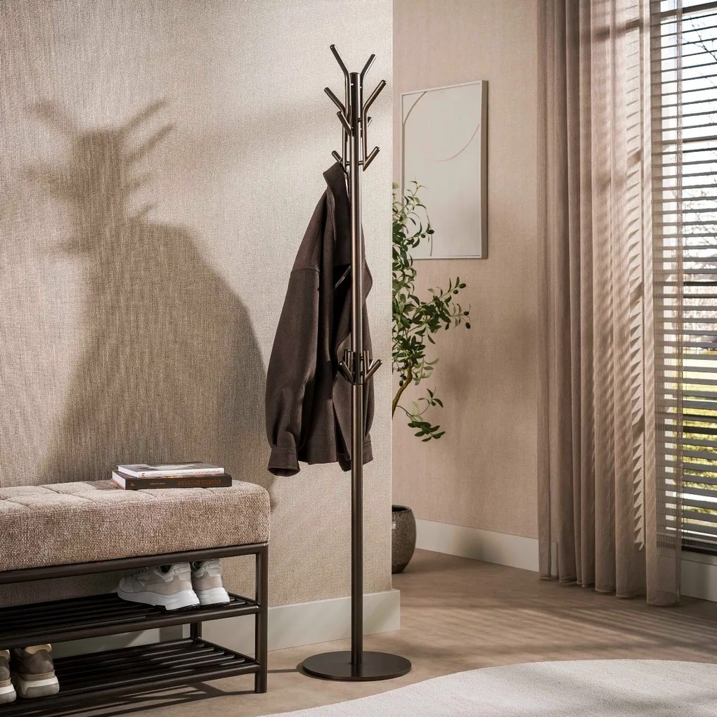 Bronzen Staande Kapstok Met 12 Haken