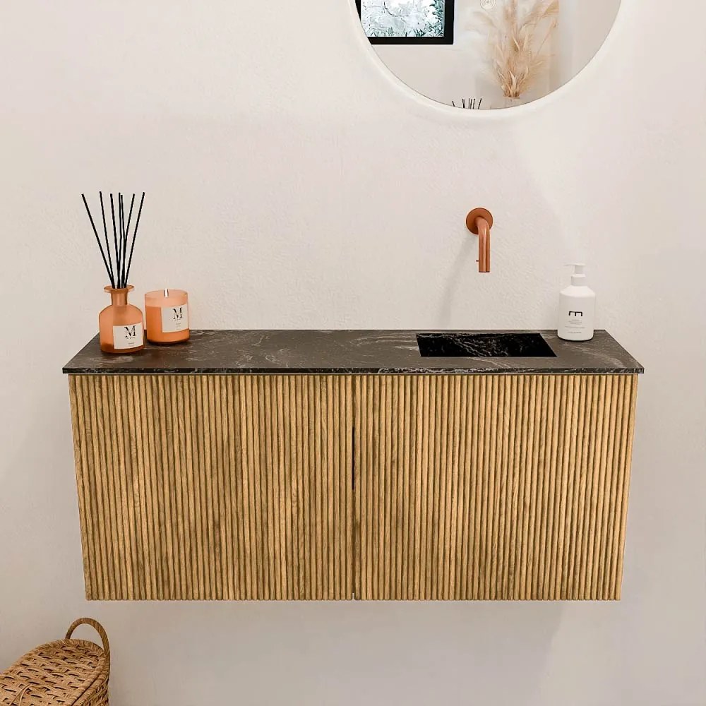 Mondiaz Joya DLux 90cm toiletmeubel oak met wastafel faye rechts zonder kraangat lava