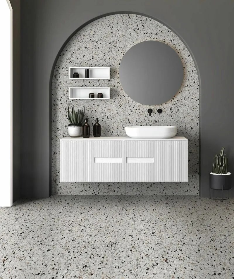 Jabo Medley White terrazzo vloertegel 120x120cm gerectificeerd