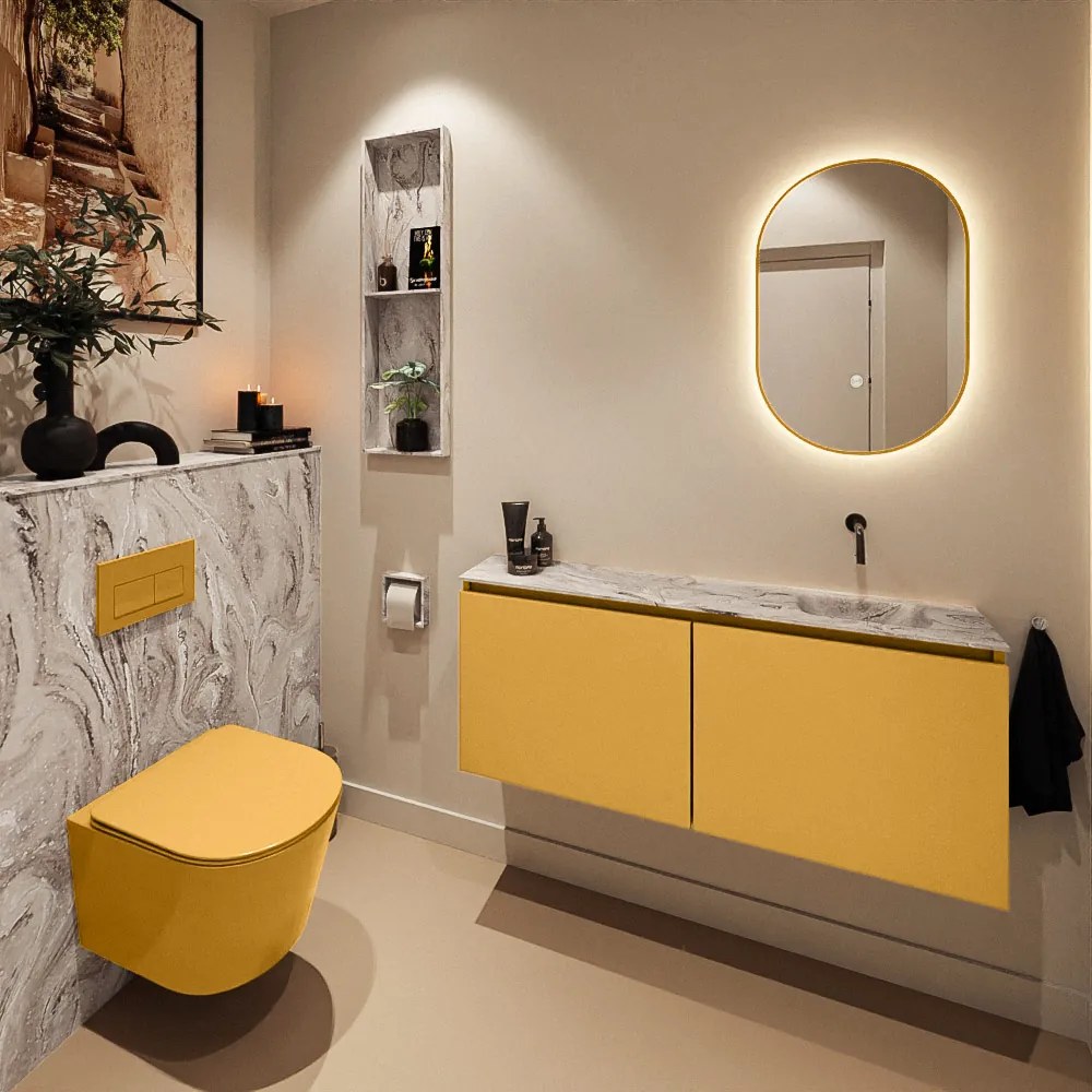 Mondiaz Ture DLux toiletmeubel 120cm ocher met wastafel glace rechts zonder kraangat