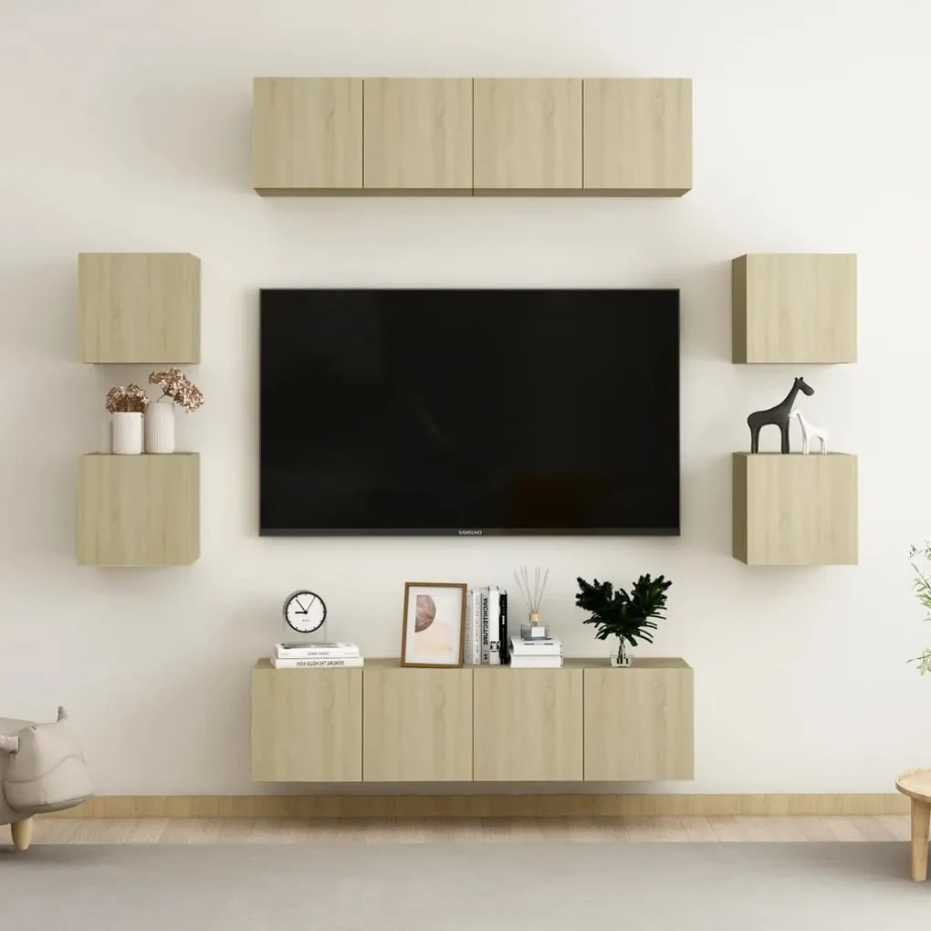 vidaXL 8-delige Tv-meubelset spaanplaat sonoma eikenkleurig