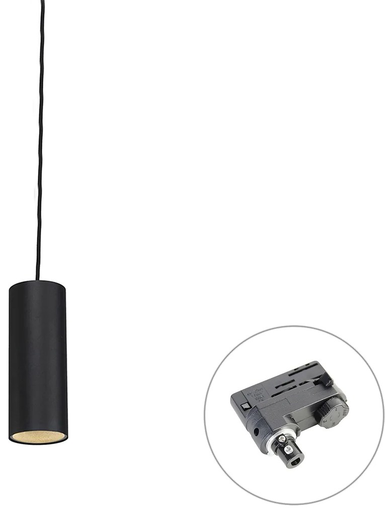 Design hanglamp zwart incl. rail adapter 3-fase - 3-Phase Tubo