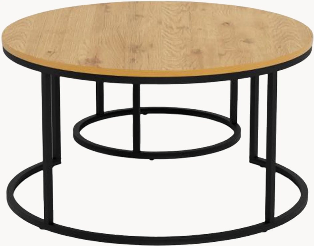 Ronde salontafels Larchi van eikenhout, 2-delig