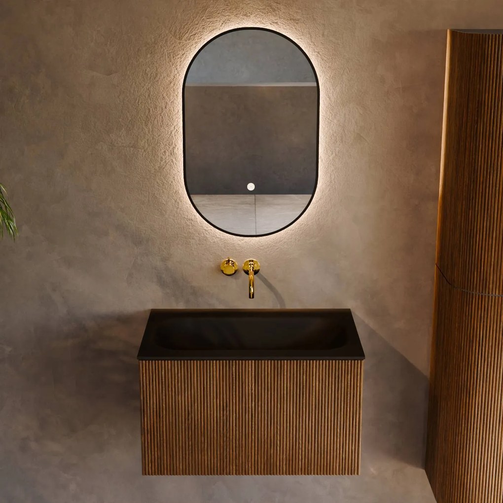 Mondiaz Kurve 70cm badmeubel dusk met 1 lade en wastafel big small midden zonder kraangat urban