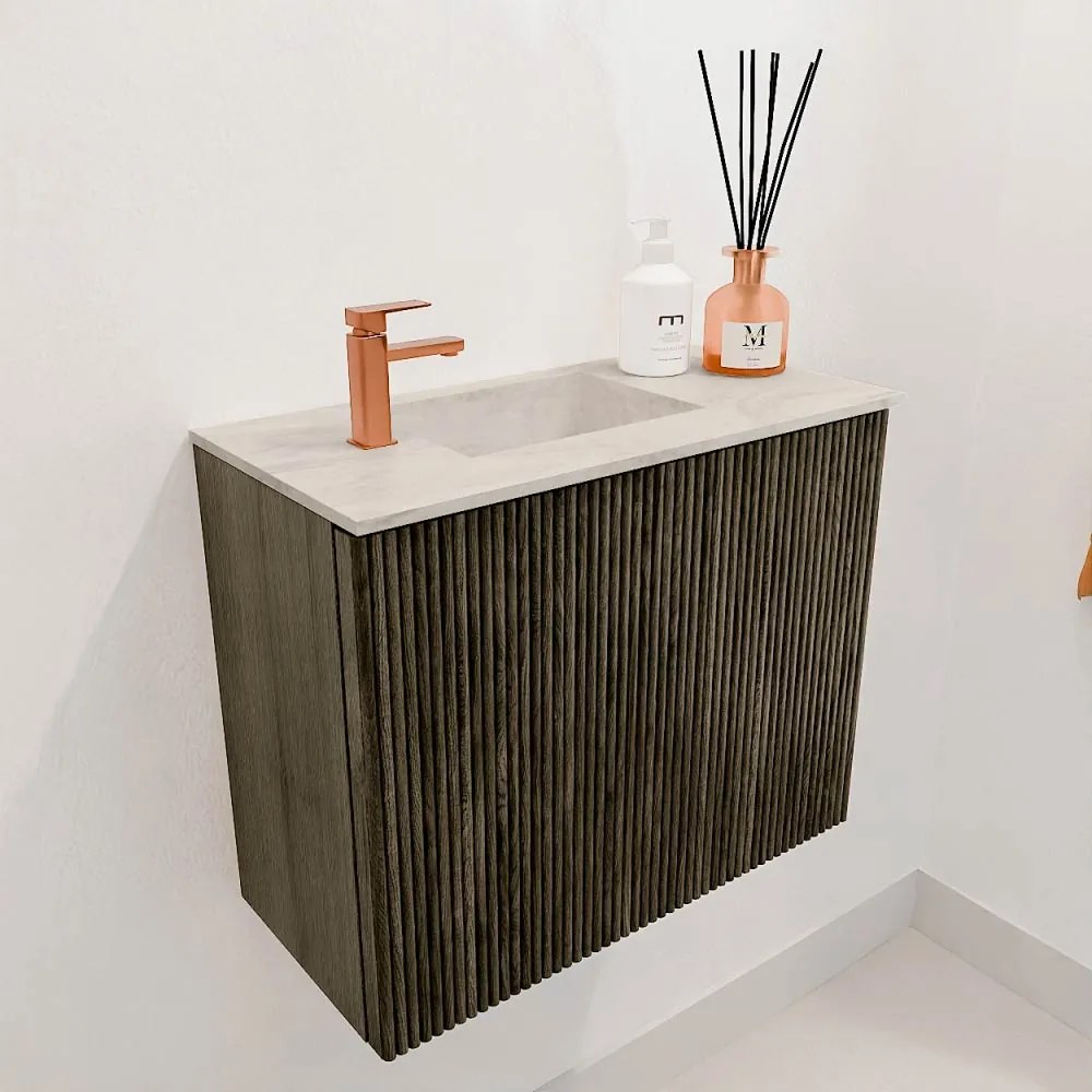 Mondiaz Joya DLux 50cm toiletmeubel shadow met wastafel faye links 1 kraangat ostra