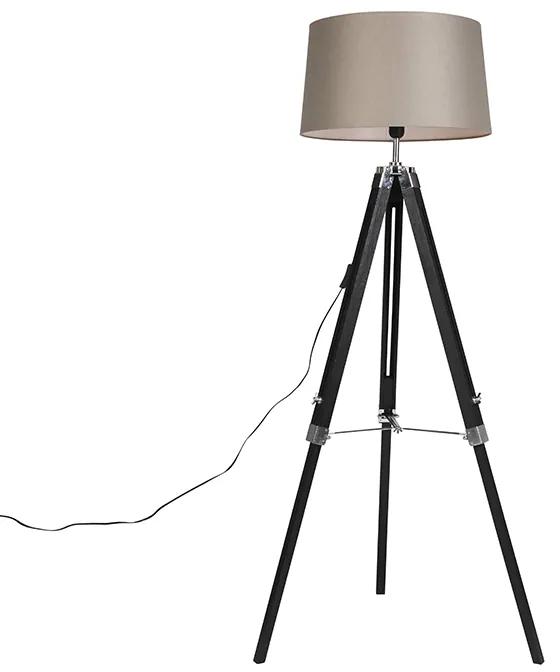 Vloerlamp Tripod zwart met kap 45cm linnen taupe Industriele / Industrie / Industrial, Retro E27 Binnenverlichting Lamp
