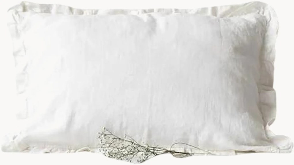 Handgemaakte linnen kussenhoes wit met franjes