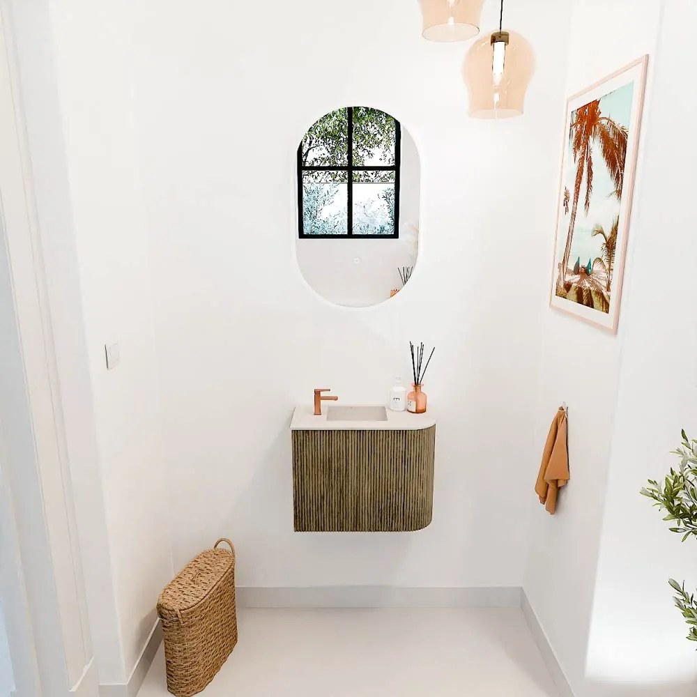 Mondiaz Joya DLux 50cm toiletmeubel ronding rechts dusk met wastafel faye links 1 kraangat meli