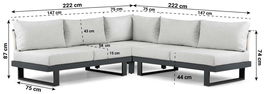 Hoek loungeset 4 personen Aluminium Grijs  Lifestyle Garden Furniture Lorenzo